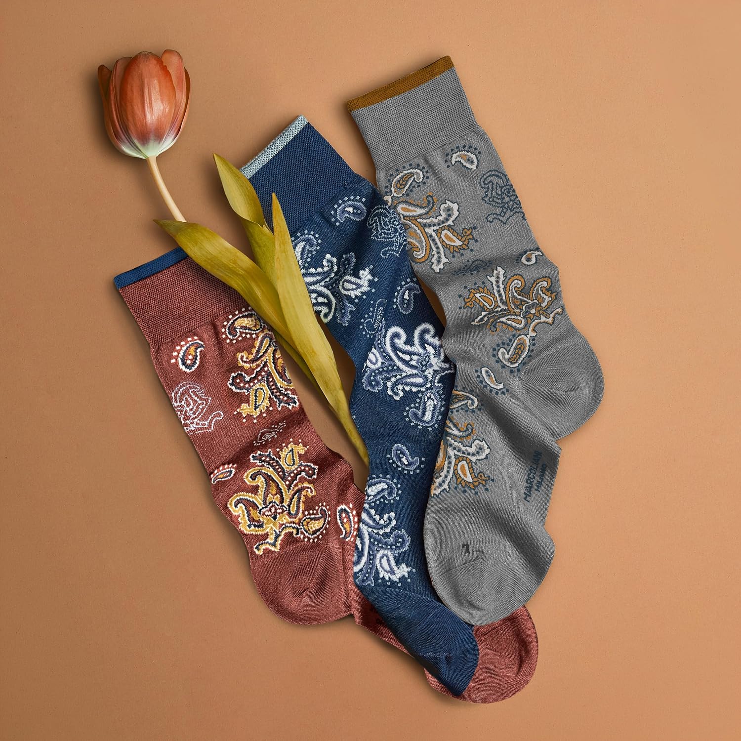MARCOLIANI Milano Made in Italy - Mens Dress Socks | Essence of Cotton Jali Paisley Style