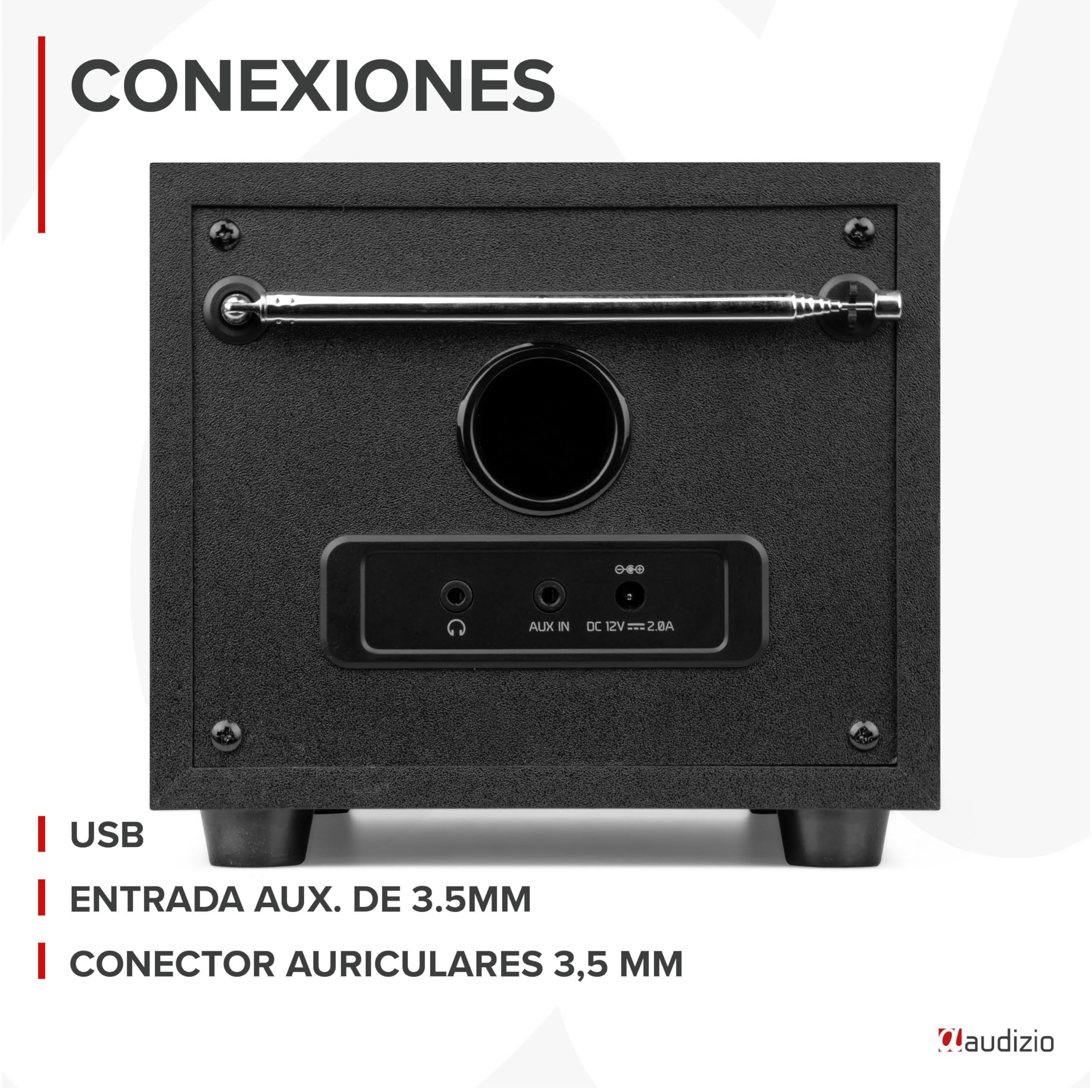 Audizio Vieste Radio Digital Dab+ con Bluetooth y subwoofer en Color Negro, Altavoz Bluetooth con FM, 20 Presintonías, Auto-Scan, Salida de Auriculares, Entrada AUX, Streaming Inalámbrico de Música