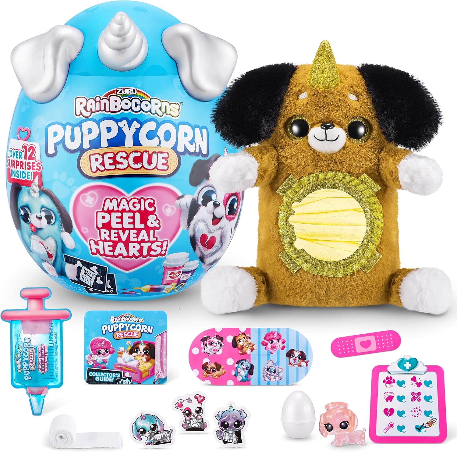 Rainbocorns Puppycorn Rescue (Poodle) by ZURU, Collectible Plush, Stuffed Animal Girl Toys, Surprise Egg, Stickers, Syringe Slime, Ages 3+ for Girls, Children