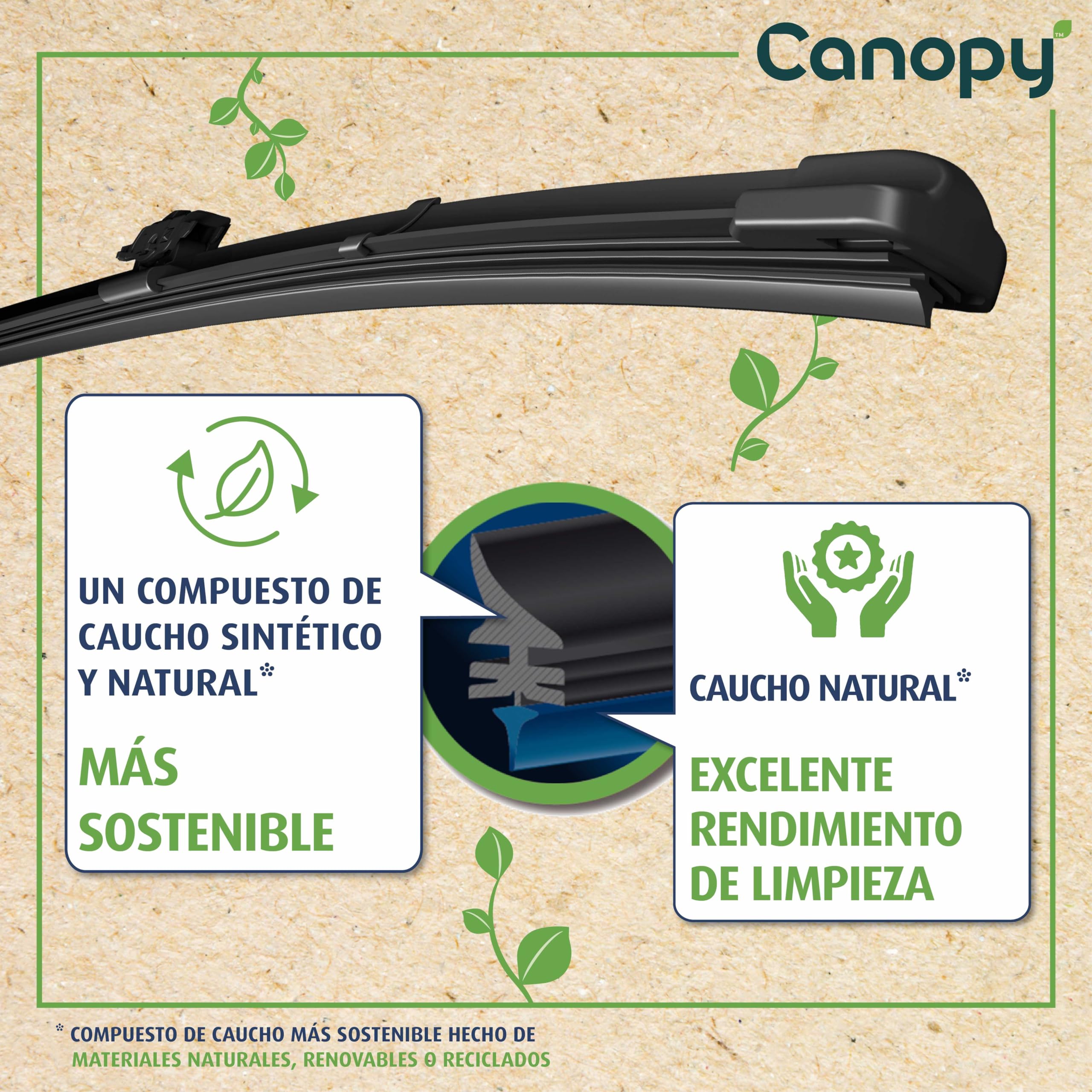 VALEO CANOPY Limpiaparabrisas - Kit De Escobillas Limpiaparabrisas Planas Hechas Con Materiales Naturales Y Reciclados CAN76+CAN46 - Frontales - Longitudes: 600mm+475mm - (Paquete de 2)