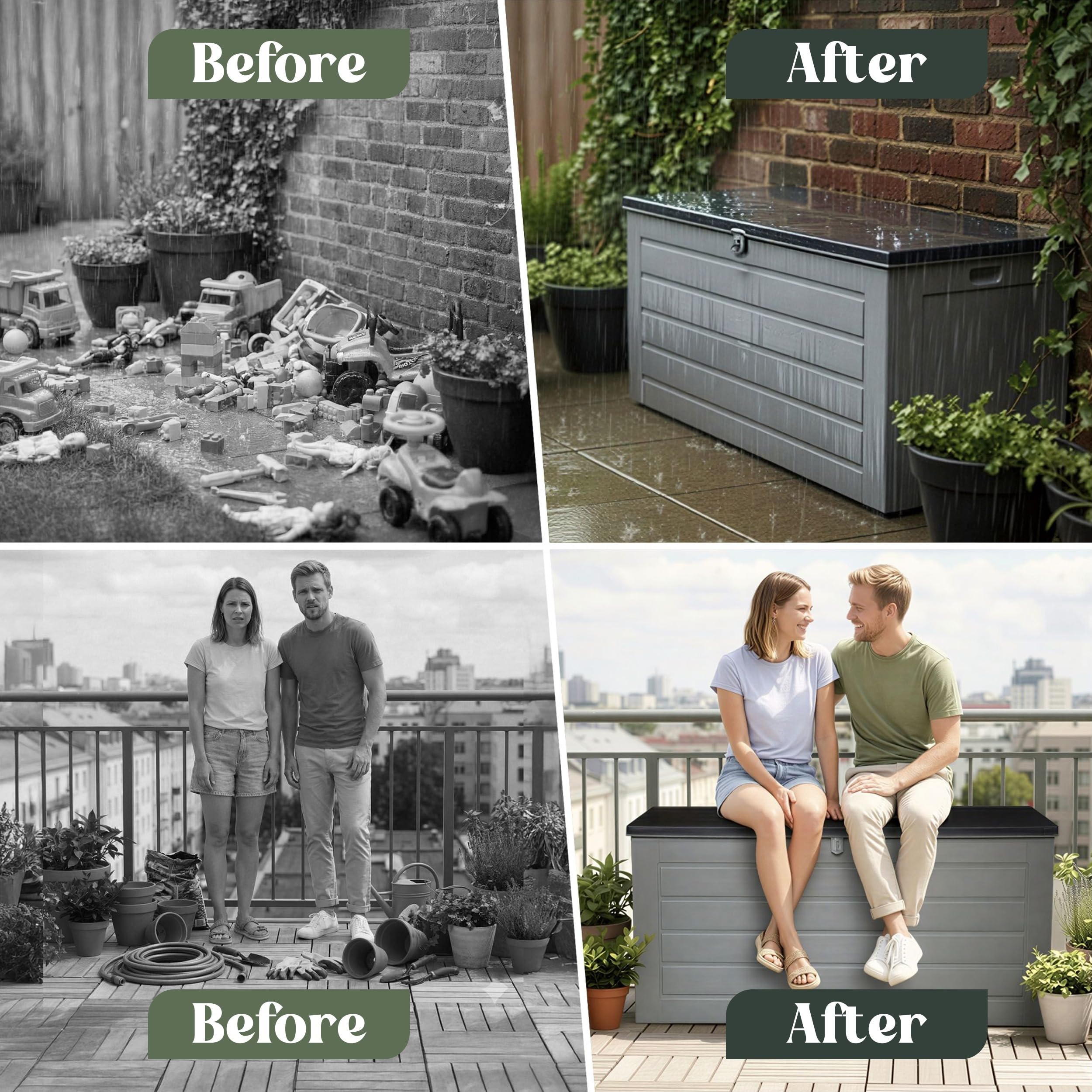 Olsen & Smith 680L XL Outdoor Garden Storage Box, Weatherproof Wood Effect Outdoor Storage Box, Lockable Large Storage Box with Lid, Padlock, Seat, Storage Boxes with Lids, Anthracite, 146 x 71 x 75cm — view 7