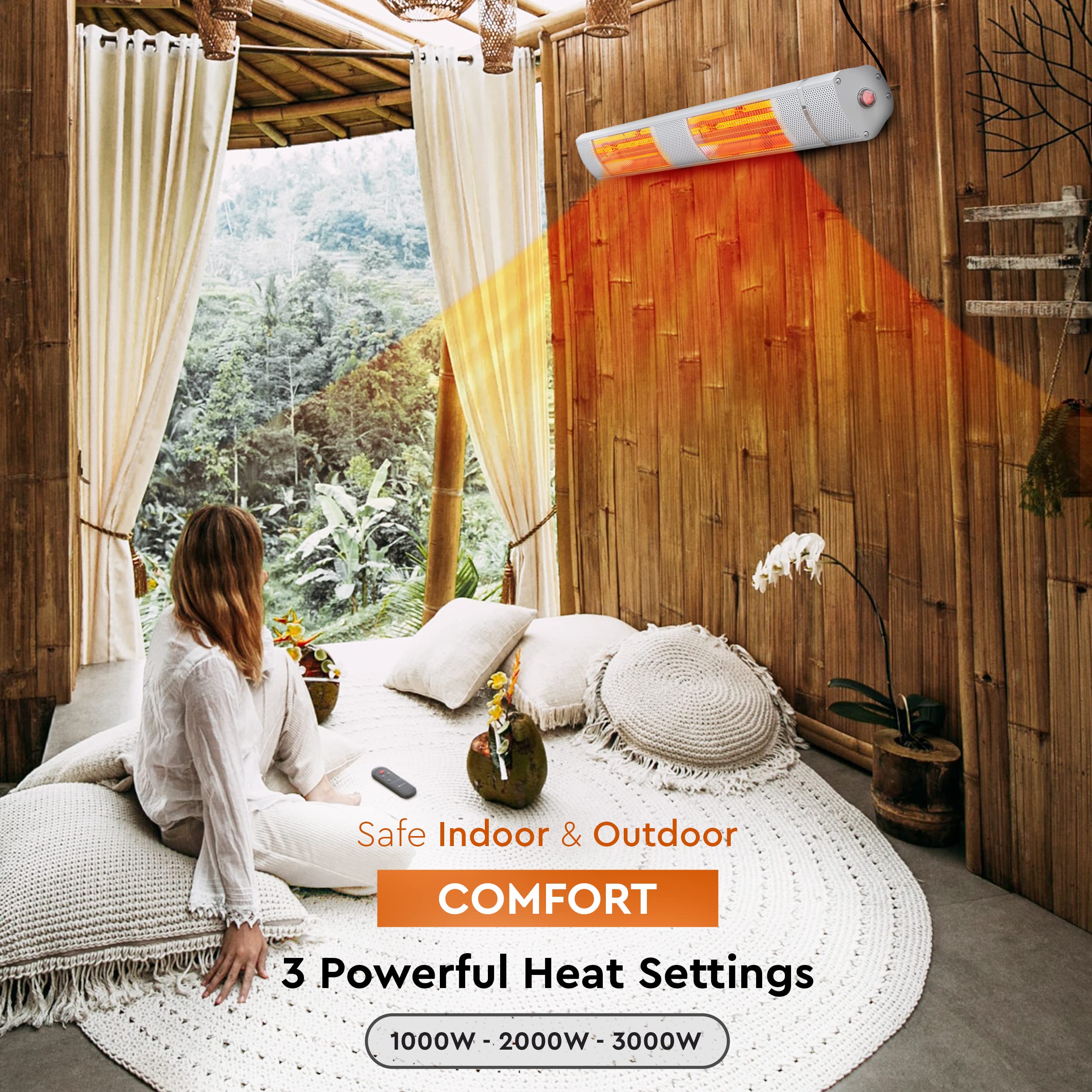Amazon.com: Comfort Zone CZPH30RSL 3,000-Watt/240-Volt, Hard-Wired, Wall  Mounted Indoor/Outdoor Patio Heater w/Remote, Overheat Protection, Tip-Over  Switch, IP65 Waterproof Rating, Mounting Hardware Included : Patio, Lawn u0026  Garden
