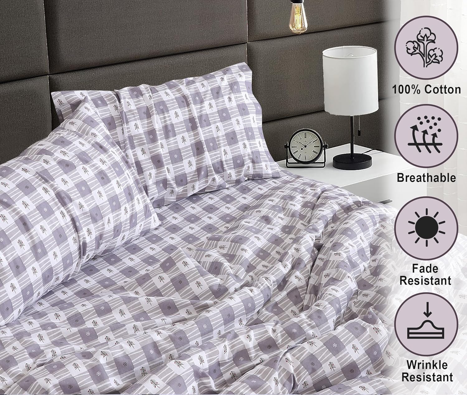 RUVANTI Flannel Sheets Full Size - 100% Cotton Double Brushed Bed Sheets Set, Deep Pockets 16 Inches, All Seasons Breathable & Extra Soft Full Sheets, Warm & Cozy, 4 Piece, Snow Stroke