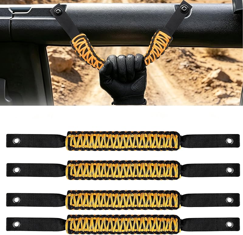 Alças de apoio Amooca com paracord refletivo amarelo para Ford Bronco 2021–2025 – Kit com 4 unidades