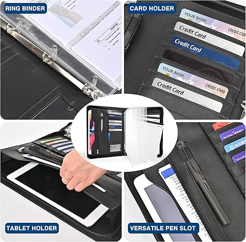 Miniatura 9 de Padfolio - Carpeta organizadora con cremallera, para mujeres y hombres, con funda para documentos, portapapeles tamaño carta A4, tarjeteros