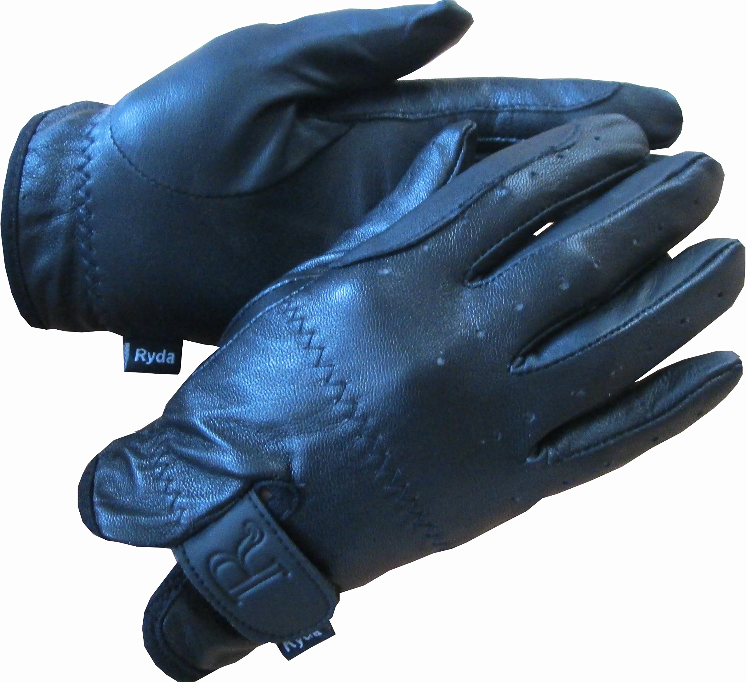 Ryda Childrens Leather Horse Riding Gloves Black or Brown (Large, Black)