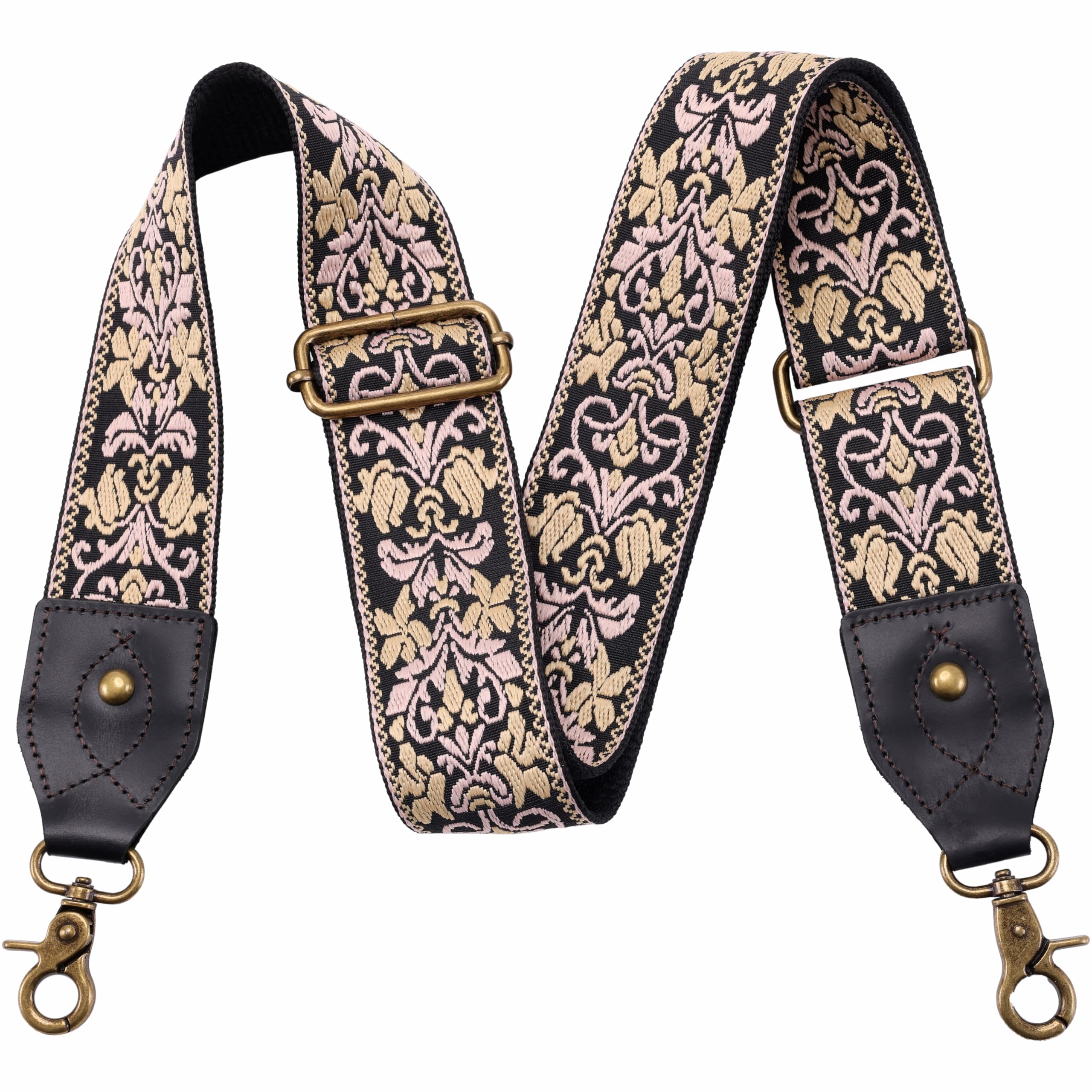 Nefelibata Purse Strap-2"Crazy Horse Leather Bag Strap Adjustable Replacement,Retro Jacquard Embroidery Crossbody Straps