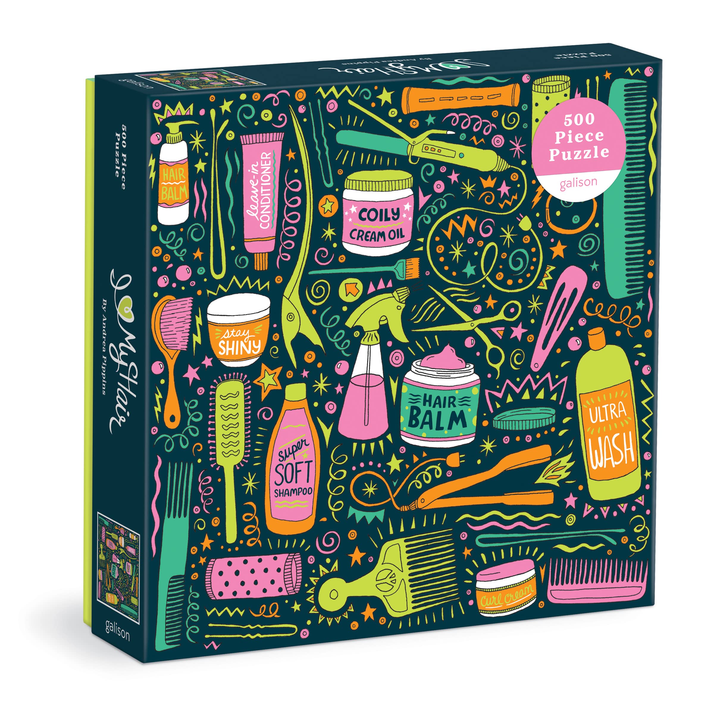 Andrea Pippins I Love My Hair Tools 500 Piece Puzzle from Galison - Colorful and Bold 20" x 20" Illustrated Puzzle, Thick & Sturdy Pieces, Fun and Challenging Activity for Adults, Makes a Unique Gift!