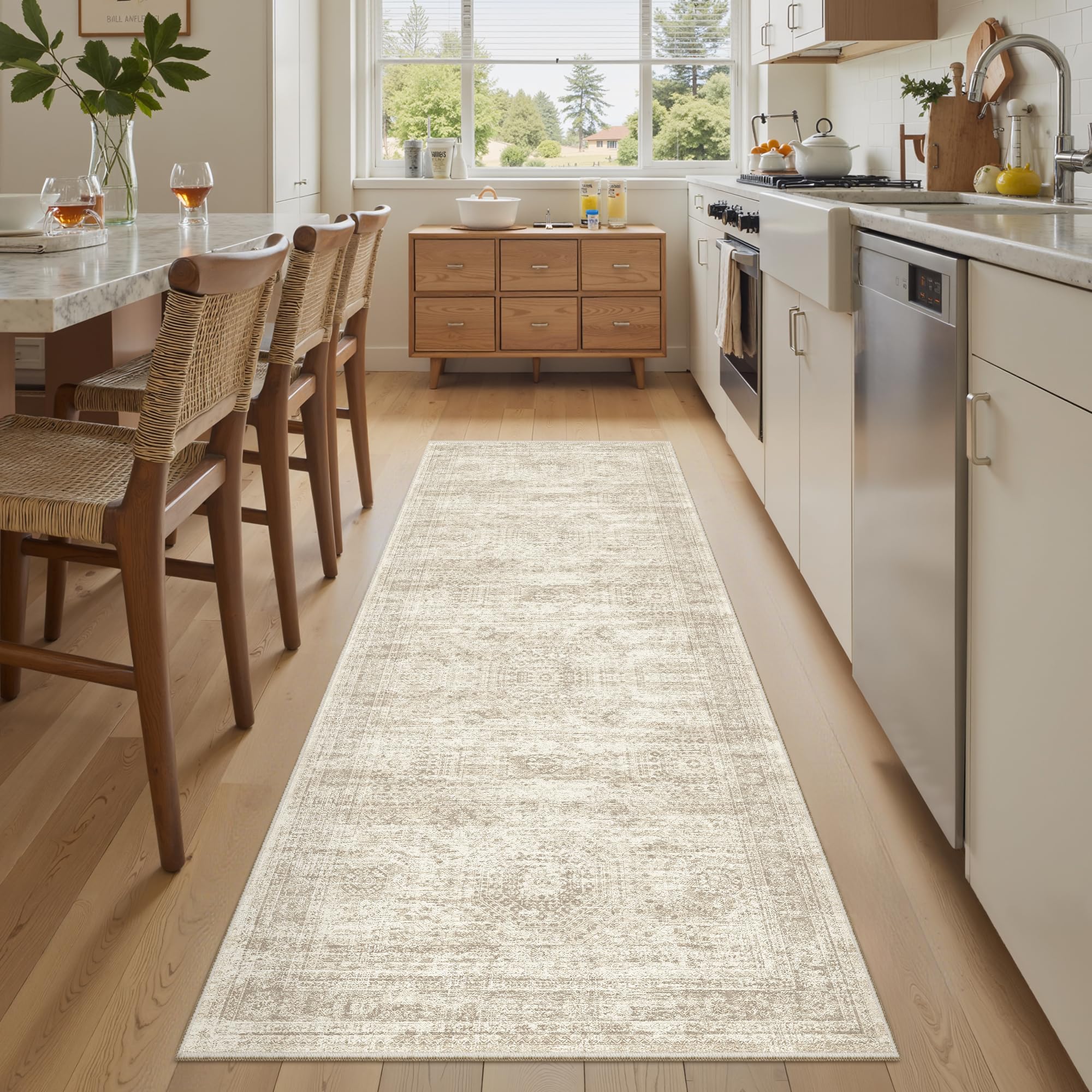 Photo 1 of Soalmost Runner Rug 2'x6' Washable Non-Slip Runner Rugs for Kitchen Bathroom Laundry Room Beige Vintage Floor Carpet Runners for Hallway Entryway
