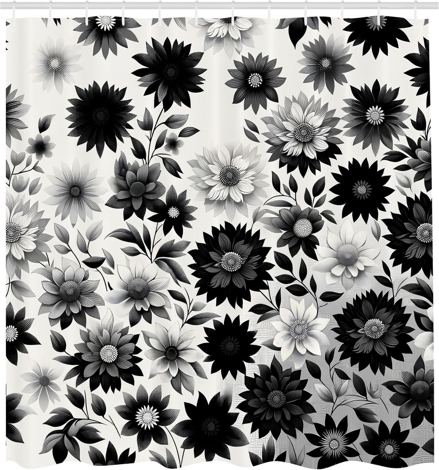 Ambesonne Black and White Shower Curtain, Blossoming Vintage Concept Garden Flowers Romantic Monochrome, Cloth Fabric Bathroom Decor Set with Hooks, 69" W x 75" L, Charcoal Grey Off White