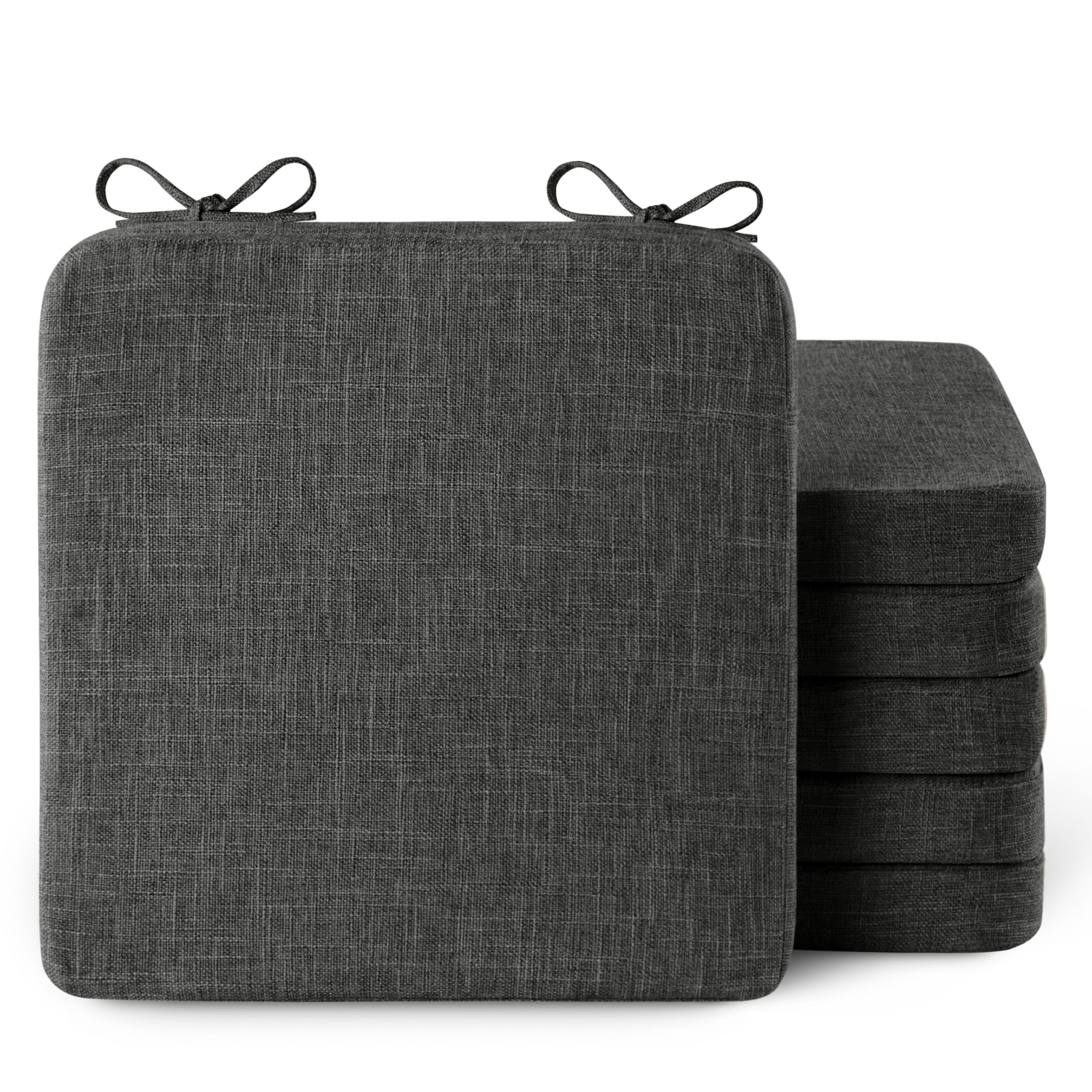 AddGrace Square Chair Cushions for Dining Chairs 16x16x2inch (6, Dark Grey)