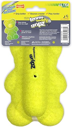 Miniatura 6 de Nylabone Power Play - Pelota de tenis de peluche Gripz, juguete de fieltro de goma, juguetes chirriantes para perros, tamaño mediano (1 unidad)