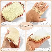 Vista 4 de Almooni Esponja exfoliante de primera calidad, hecha con esponja natural egipcia de lufa en forma de pajarita, 2 unidades (1 paquete)