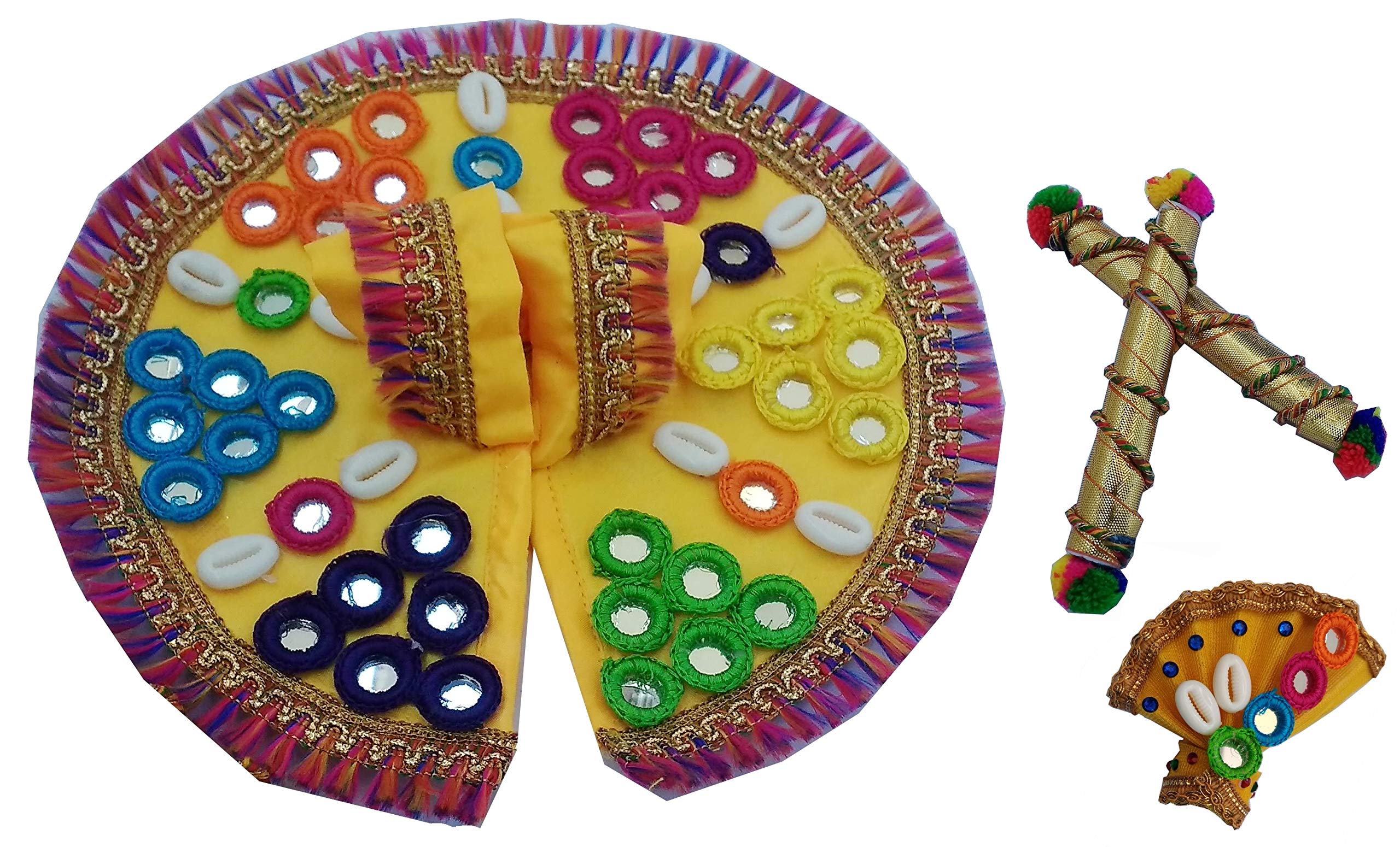 Krishfeb Yellow Laddu Gopal Ji Rajasthani Designed Dress With Dandiya And Mukut Colour Size 2