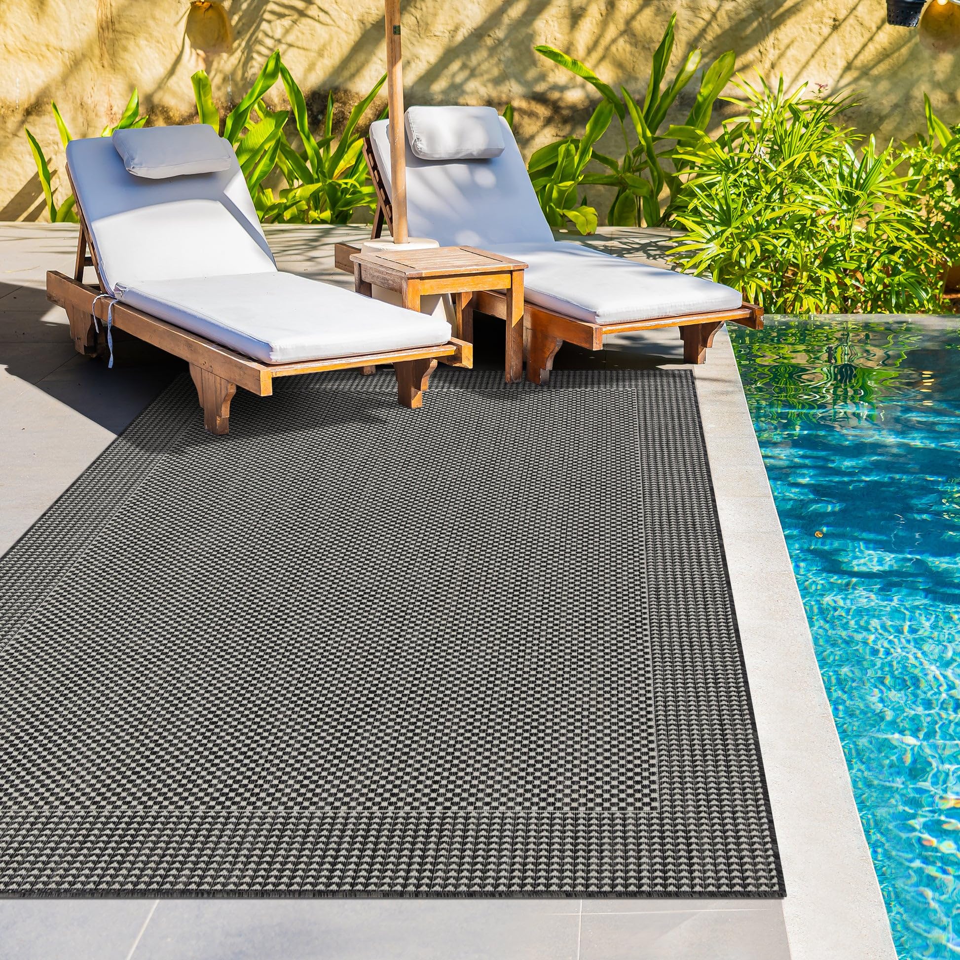 HomeArt Outdoor Rugs | Easy-Cleaning Indoor & Outdoor Area Rugs for Porch, Deck, Balcony, Garden, Picnic, Kitchen, Hallway | UV & Weather-Resistant Large Patio Rug Mats | Anthracite Cream 200 x 290 cm — view 430