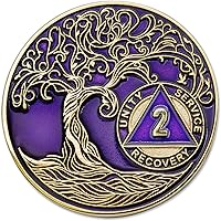 Vista 34 de Medallón AA de 5 años – Árbol de la Vida trenzado chapado en oro AA Chip de recuperación – morado