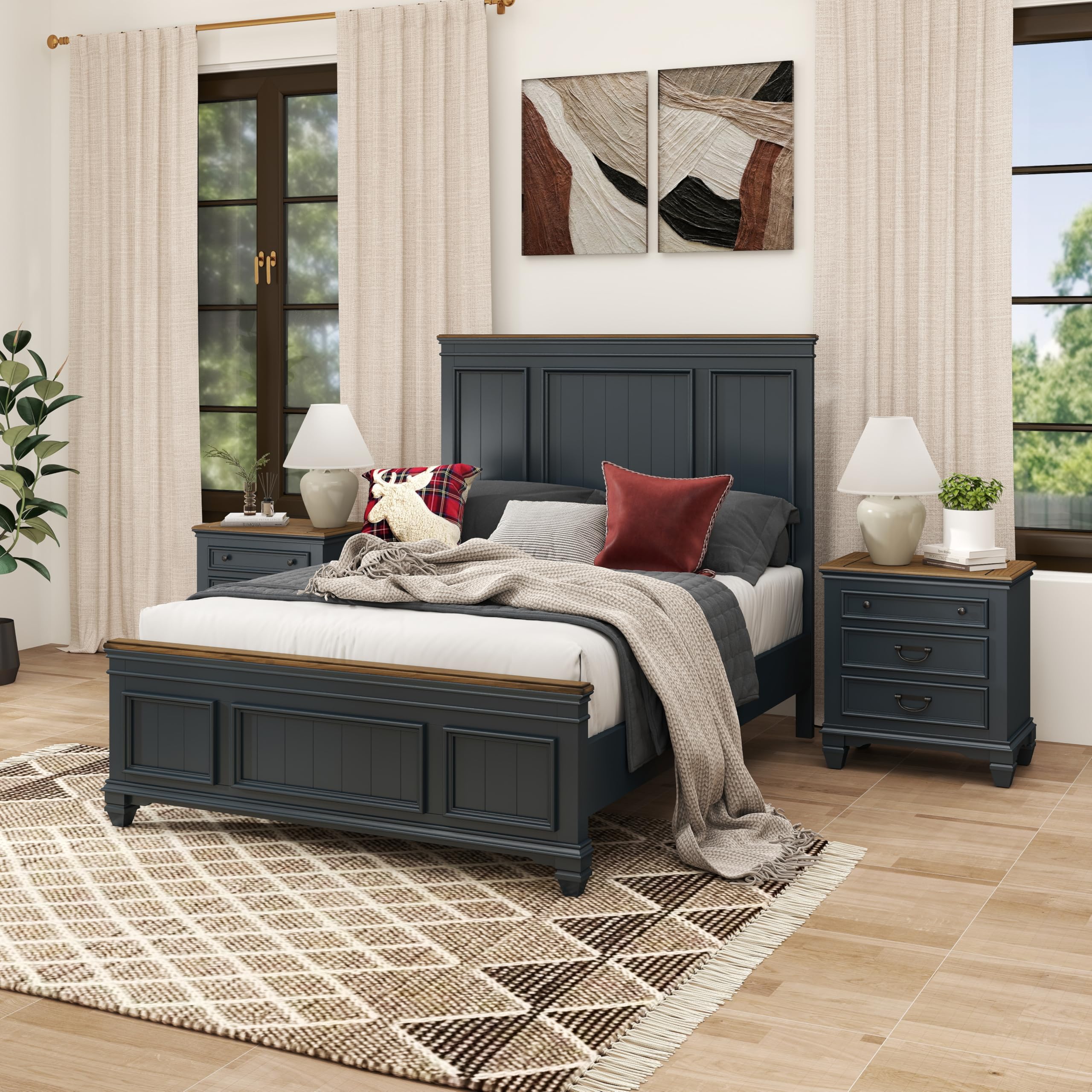 Amazon.com: Roundhill Furniture Riverton Wood 3-Piece Bedroom Set