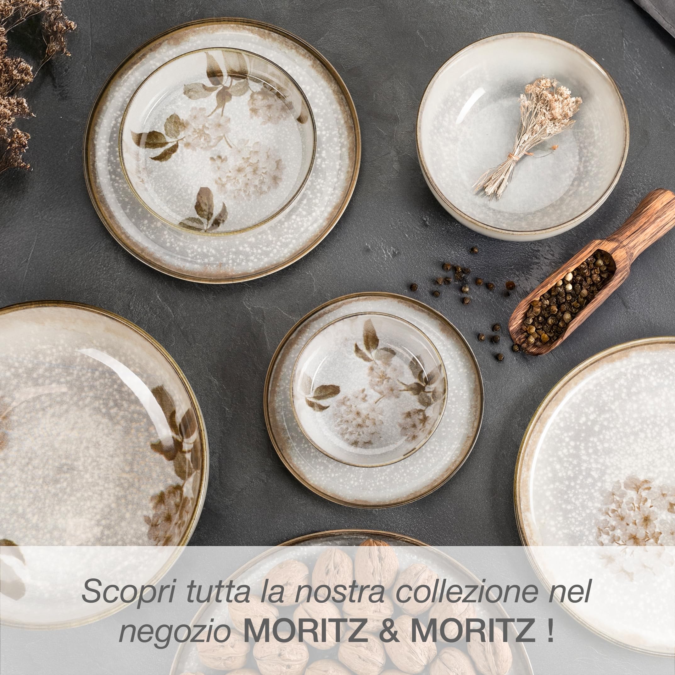 Moritz & Moritz BLOSSOM - Servizio da tavola in porcellana per 6 persone, 24 pezzi, servizio da tavola moderno con design giocoso, facile da pulire, con set di piatti, ciotole e tazze, servizio