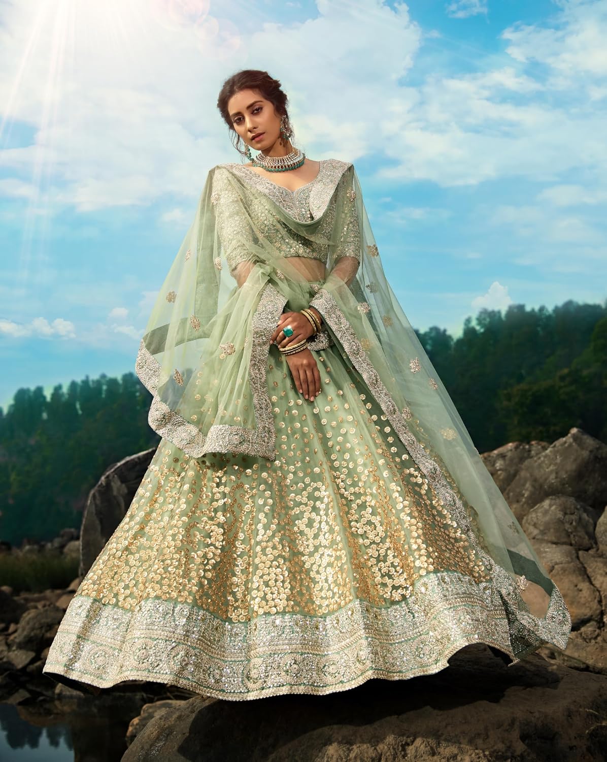 Women's ready-to-wear lehenga choli set for traditional wedding Navratri with embroidery
