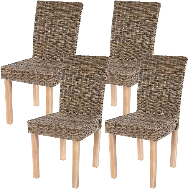 Set 4 Sedie in Vimini Littau Kubu Rattan per Soggiorno e Sala da Pranzo