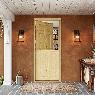 Interior & Exterior Dutch Door Slab, 32" x 80", Universal 6 Lite Panel Split Single Doors, Solid Core Home Door, Natural Pine Wood - with 4 Black Hinges & 1 Latch, Without Jamb