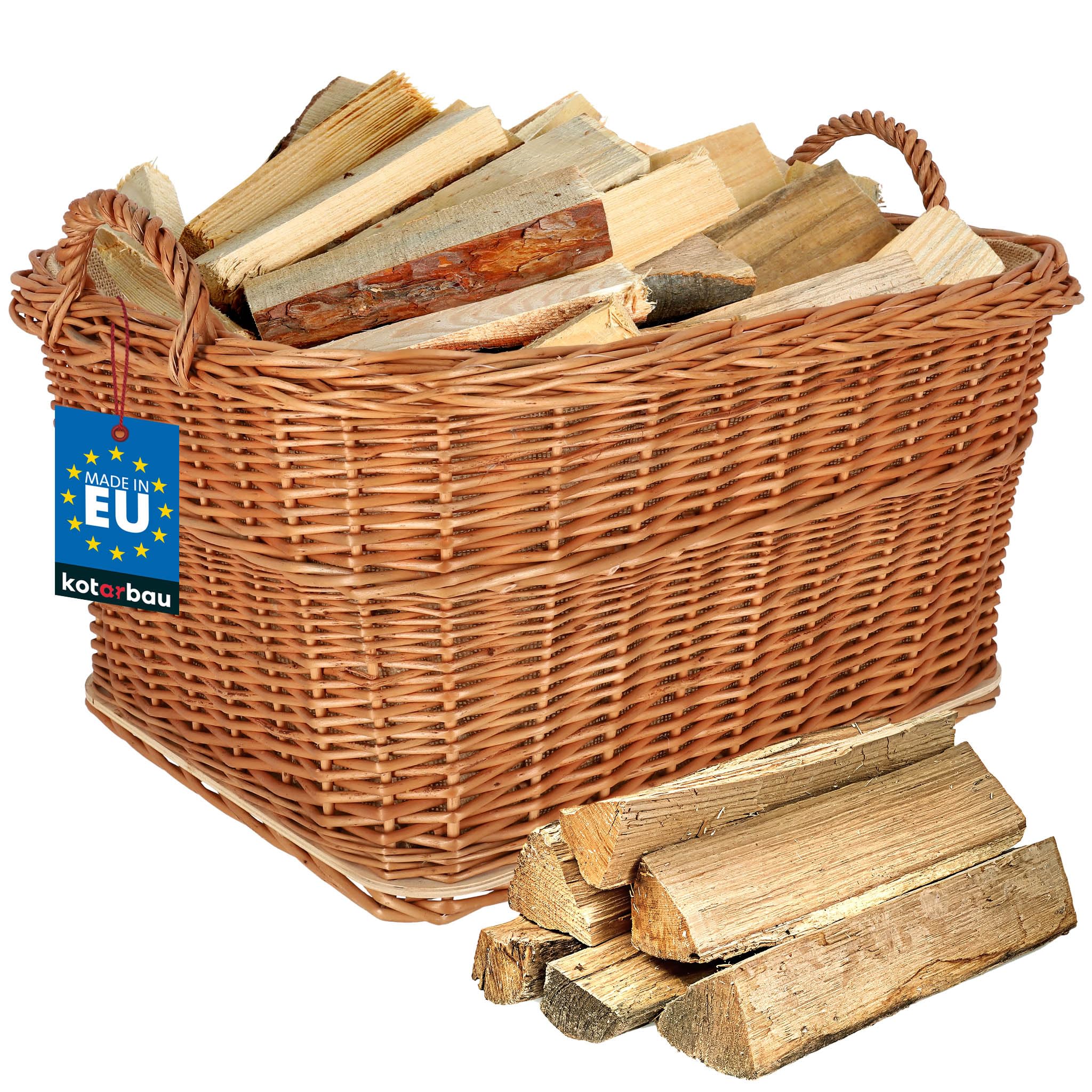 KOTARBAU® Weidenkorb für Brennholz - Holzkorb für Kaminholz - Erntekorb - 60x50 cm - Kaminholzkorb mit Henkel - Holz Tragekorb - Brennholzkorb - Weide - Natürlich - Naturfarbe