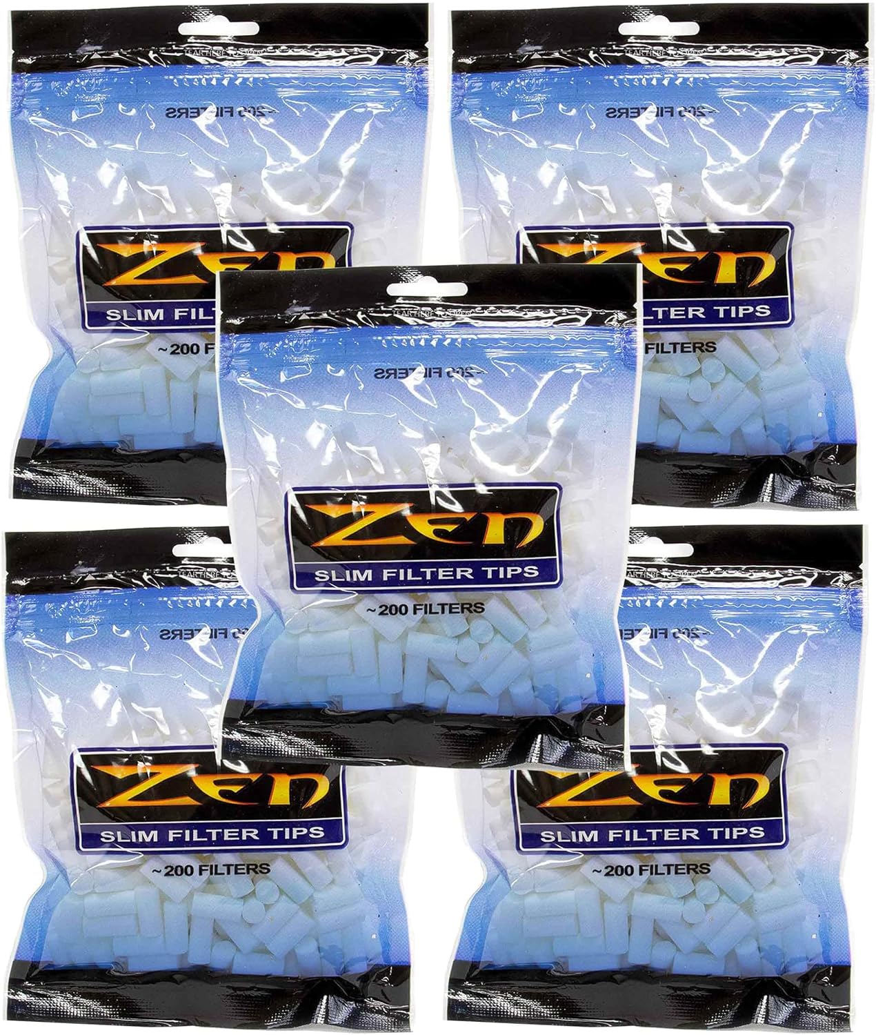 ZEN Slim Filter Tips - Slim Size Cigarette Filters for Rolling - (5 Bags of 200, 1,000 Total!) incl. Frugal Smoker Sticker