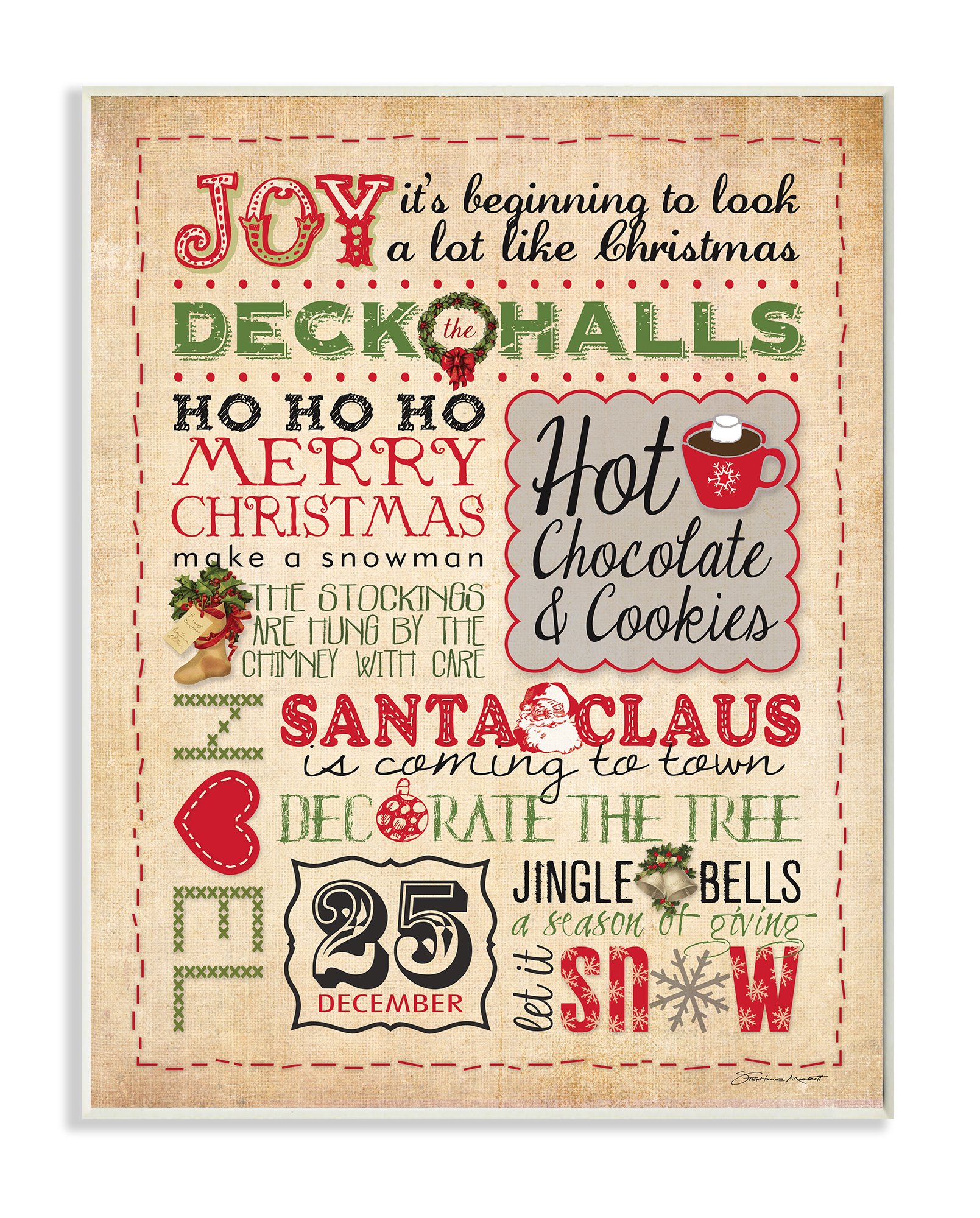 Plaque murale art Le Joy Deck The Halls Stupell décoration de Noël