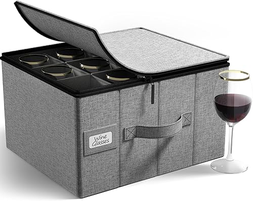 Sorbus Stemware - Caja rígida de almacenamiento de copas de vino, funda acolchada de lujo con divisores, servicio para 12 personas, ideal para