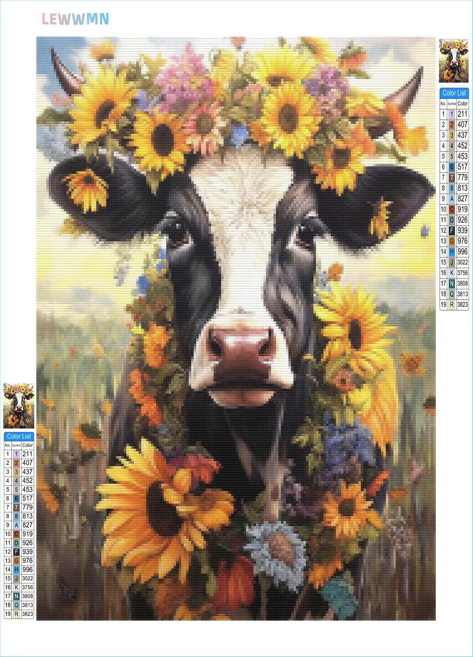 5D DIY Diamante Art Pintura kit Completo, Diamond Painting Adultos Niños Rhinestone Bordado de Punto de Cruz Artes Pintura Painting, Cuadros Decor para Cuarto, Sala de Estar - (Ganado girasol) 60x90cm