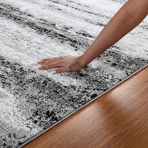 Miniatura 4 de GLORY RUGS Alfombra abstracta moderna gris y negra que se desvanece suave para sala de estar, dormitorio, hogar y oficina