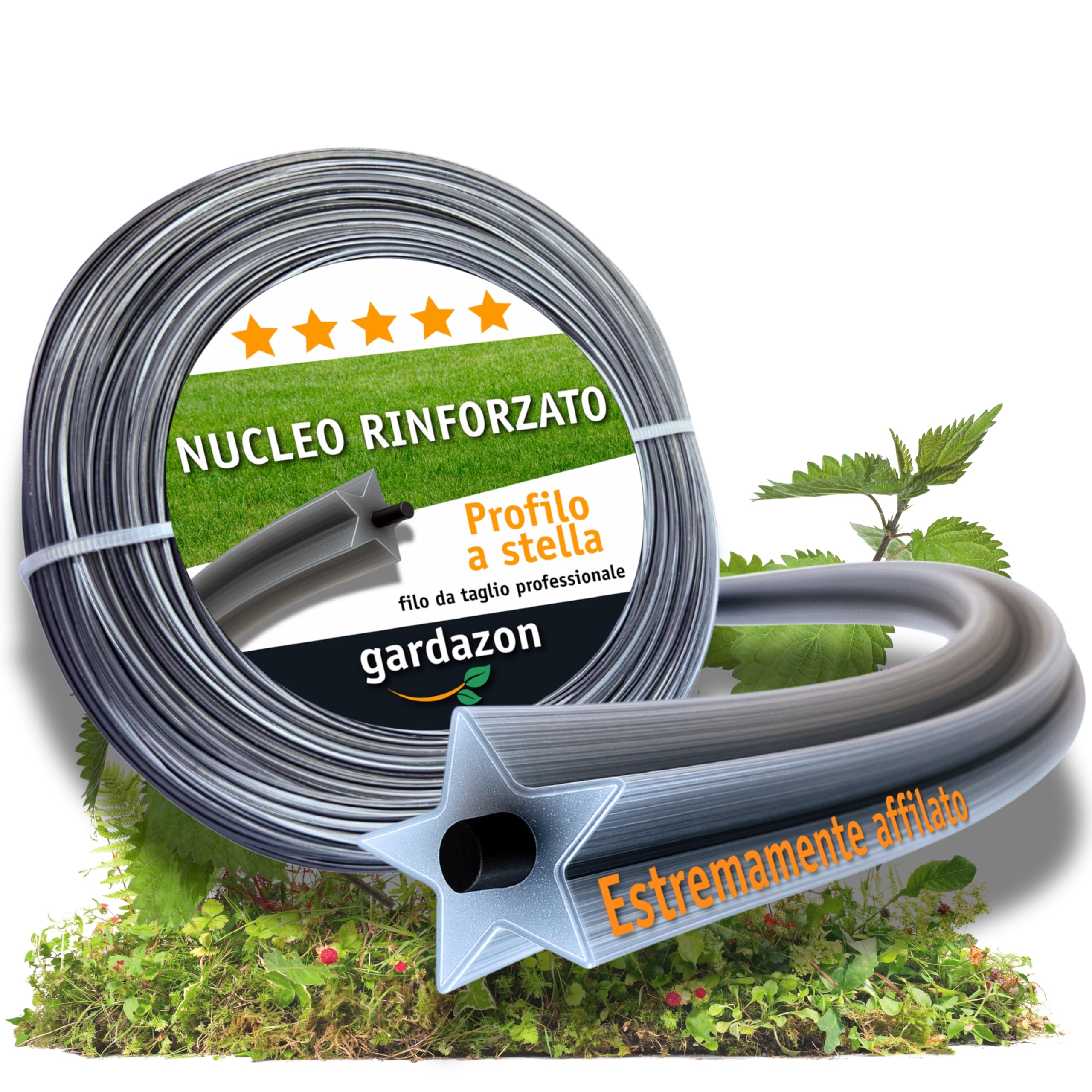 Filo decespugliatore Professionale Rinforzato 3mm – 50m (Profilo a Stella) – Attenzione: Estremamente Tagliente – Filo Tagliaerba – Bobina Filo Decespugliatore