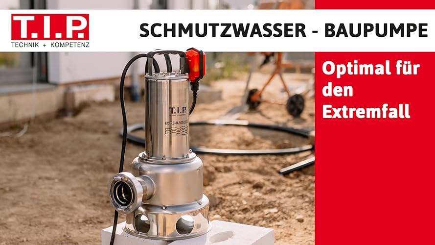Bild 6 - T.I.P. Schmutzwasser Tauchpumpe - Baupumpe Edelstahl (30.000 l/h Fördermenge, 13m Förderhöhe, 1,3bar Druck, 1.800W, 45mm Korngröße, Waschlauge, heißes Wasser bis 95°C) Extrema 500/13 IX, 30171