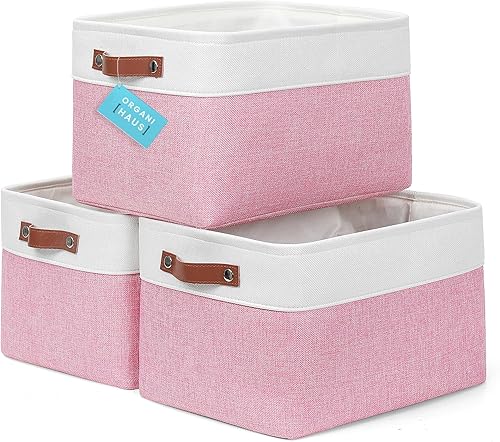 Miniatura 22 de OrganiHaus - Canastas de almacenamiento de tela para estantes y armarios, pequeñas, 12 x 8 pulgadas, organizadoras, para ropa blanca, paquete de 3,