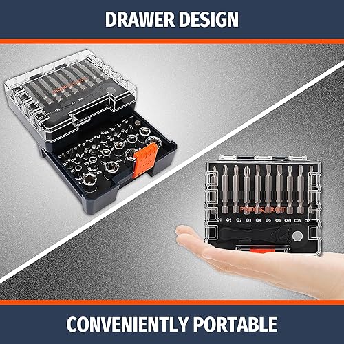 Miniatura 5 de PRIDE&CRAFT Juego de 41 puntas de destornillador con llave de trinquete de 14 pulgadas, juego de enchufes, incluye Phillips, ranurado, cuadrado,