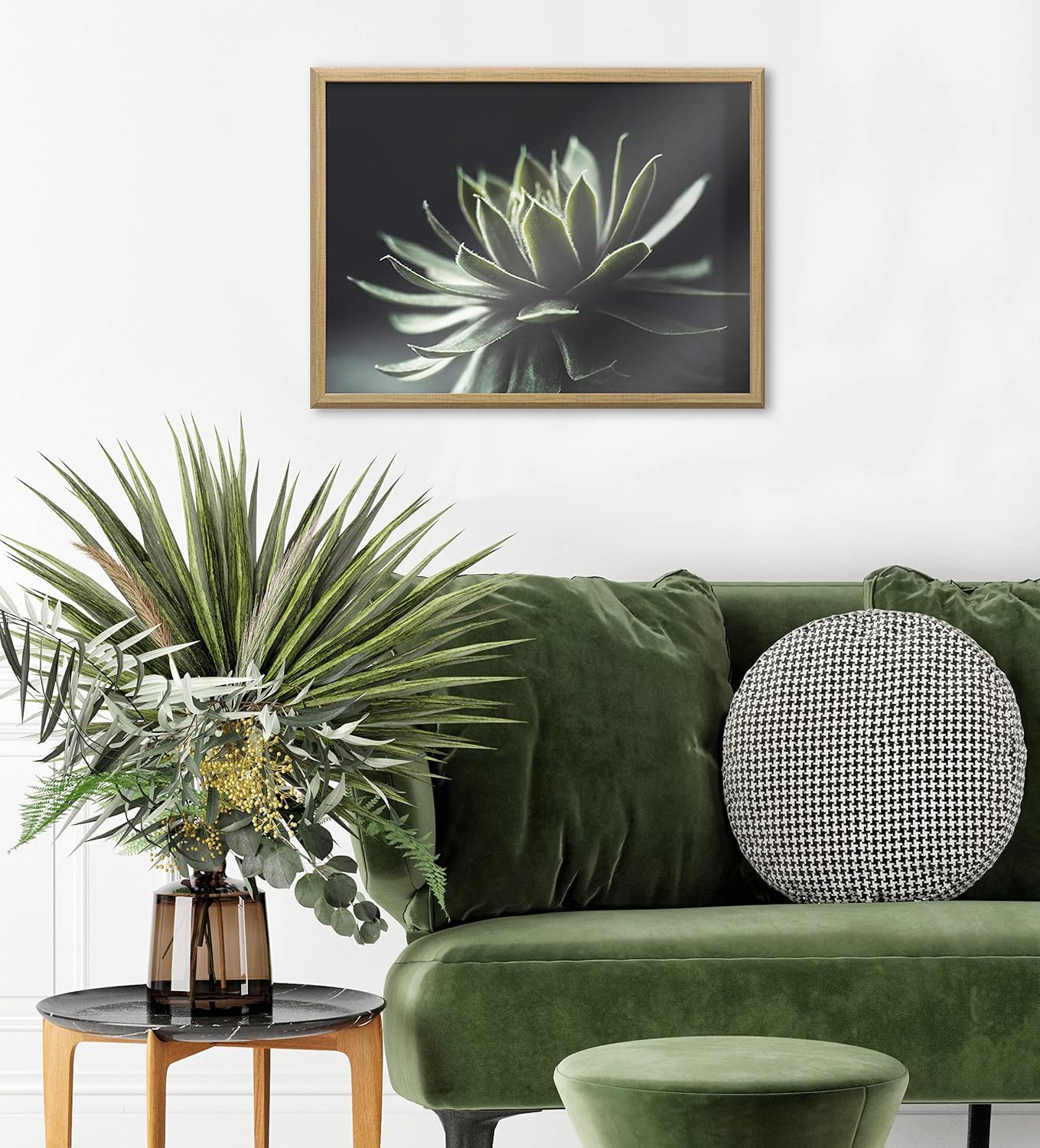 Kate and Laurel Blake Warrior Succulent Framed Printed Glass Natural Plant Wall Art by Emiko and Mark Franzen of F2Images, 18x24 Natural, Moody Botanical Glass Art