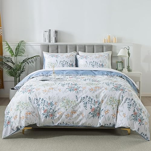 Miniatura 103 de HoneiLife - Juego de funda de edredón floral 100% algodón, 3 piezas, botánica, ropa de cama con cierre de cremallera y lazos en las esquinas