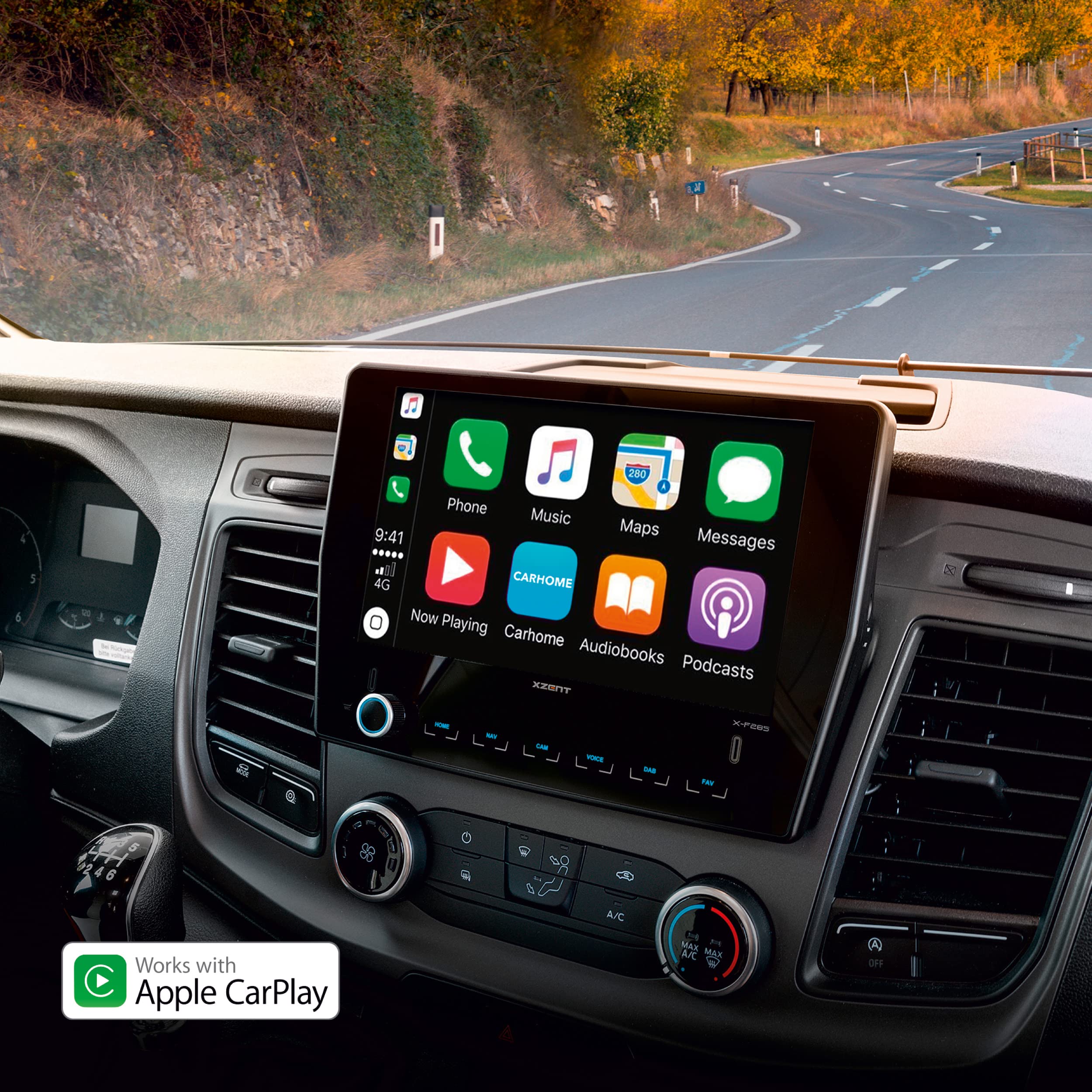 X-F285 – Autoradio kompatibel mit Ford Transit, Multimedia System/Mediencenter mit 9“ Touchscreen, Apple CarPlay, DAB+, zum Reisemobil Festeinbau Navi erweiterbar