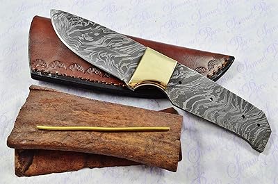 Knife Making Kit! Damascus Steel Hunting/Bowie/Bushcraft Knife Dyed Camel Bone Scales Unbelievable Piece Pristine inc Leather Sheath Sheffield England