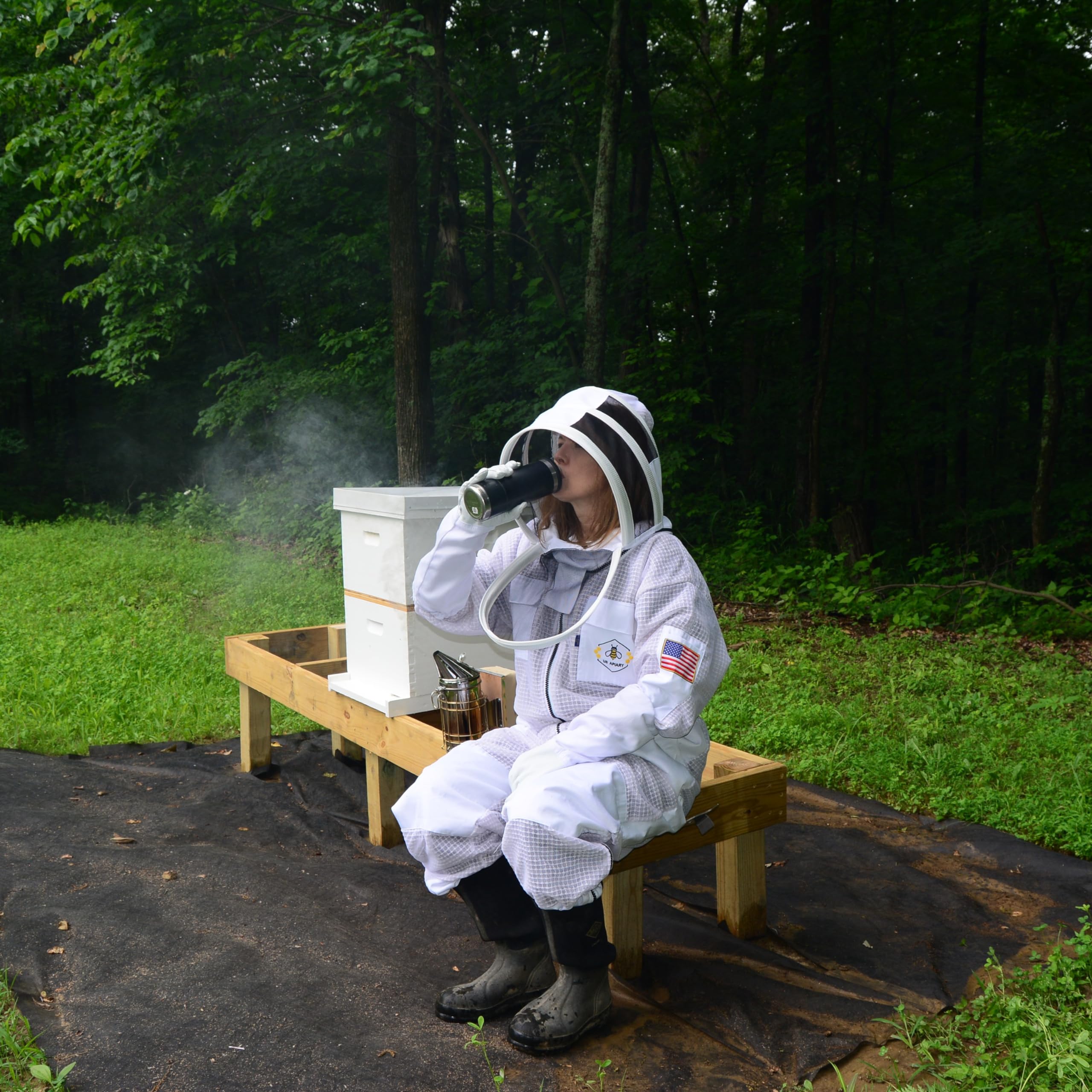 Traje de abeja de 3 capas con velo de esgrima un par de guantes a prueba de picaduras traje de apicultura ventilado