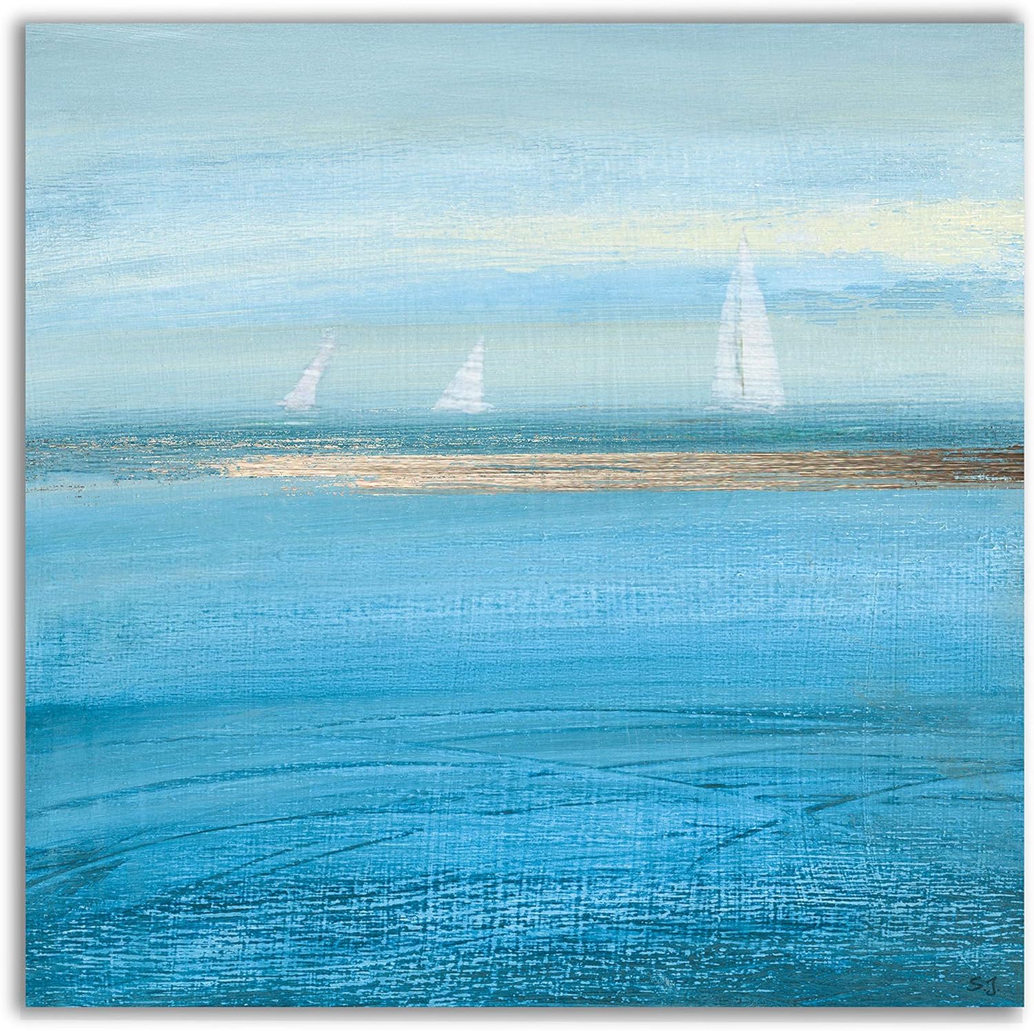 WEXFORD HOME Premium Gallery Wrapped Canvas Square Wall Art Multicolor Abstract Ocean Beach Romance Modern Pictures Print for Home Office, Ready to Hang
