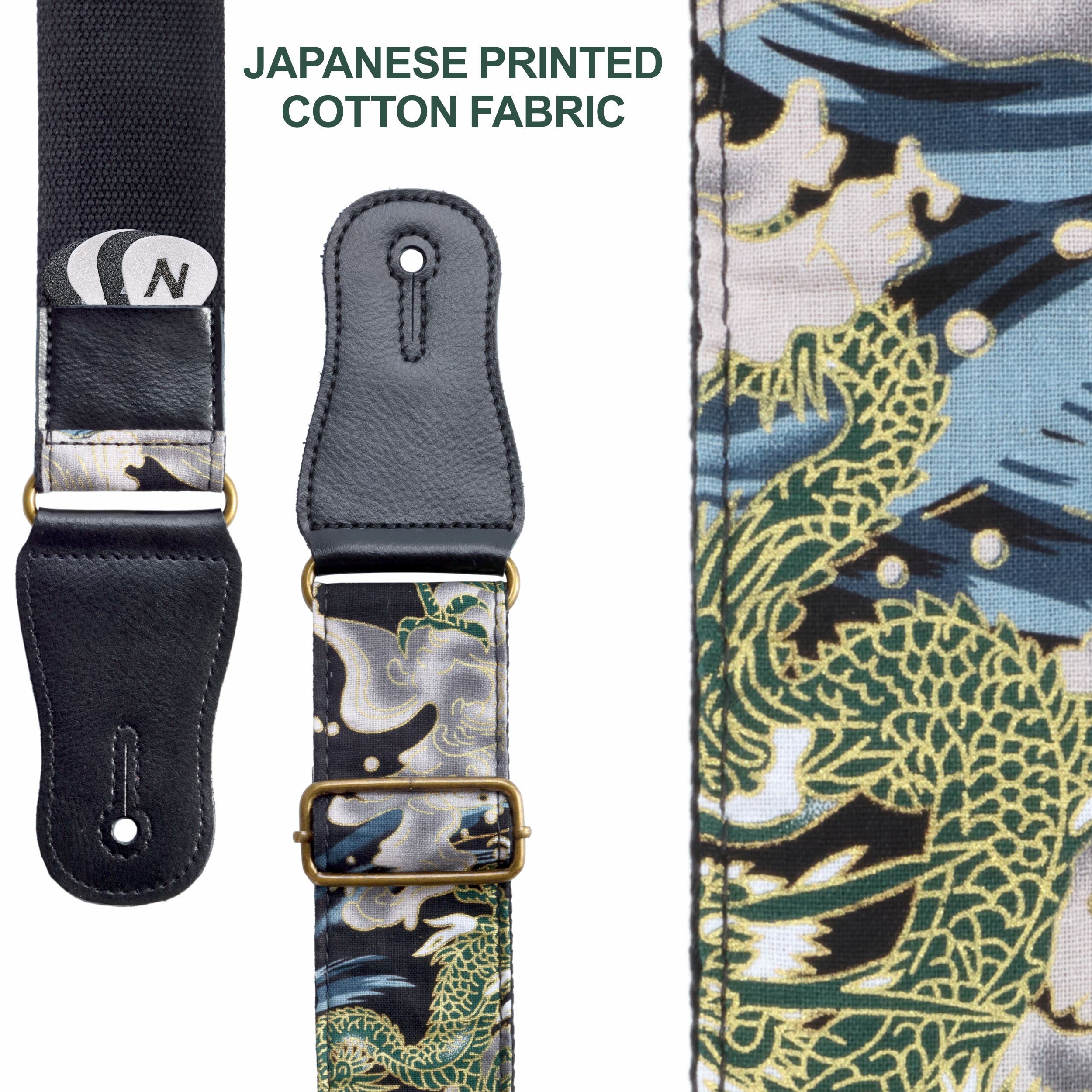 Nefelibata Japanese Cotton Guitar Strap for Acoustic Guitar Ukulele, Free Headstock Strap Adapter with Buckle - Image 3