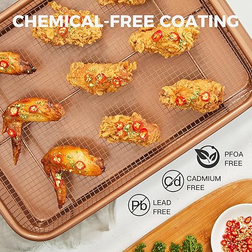 Miniatura 6 de HONGBAKE Cesta para freidora de aire para horno, sartén antiadherente de 15.1 x 10.6 pulgadas con bandeja para freír aire, 2 accesorios para freír