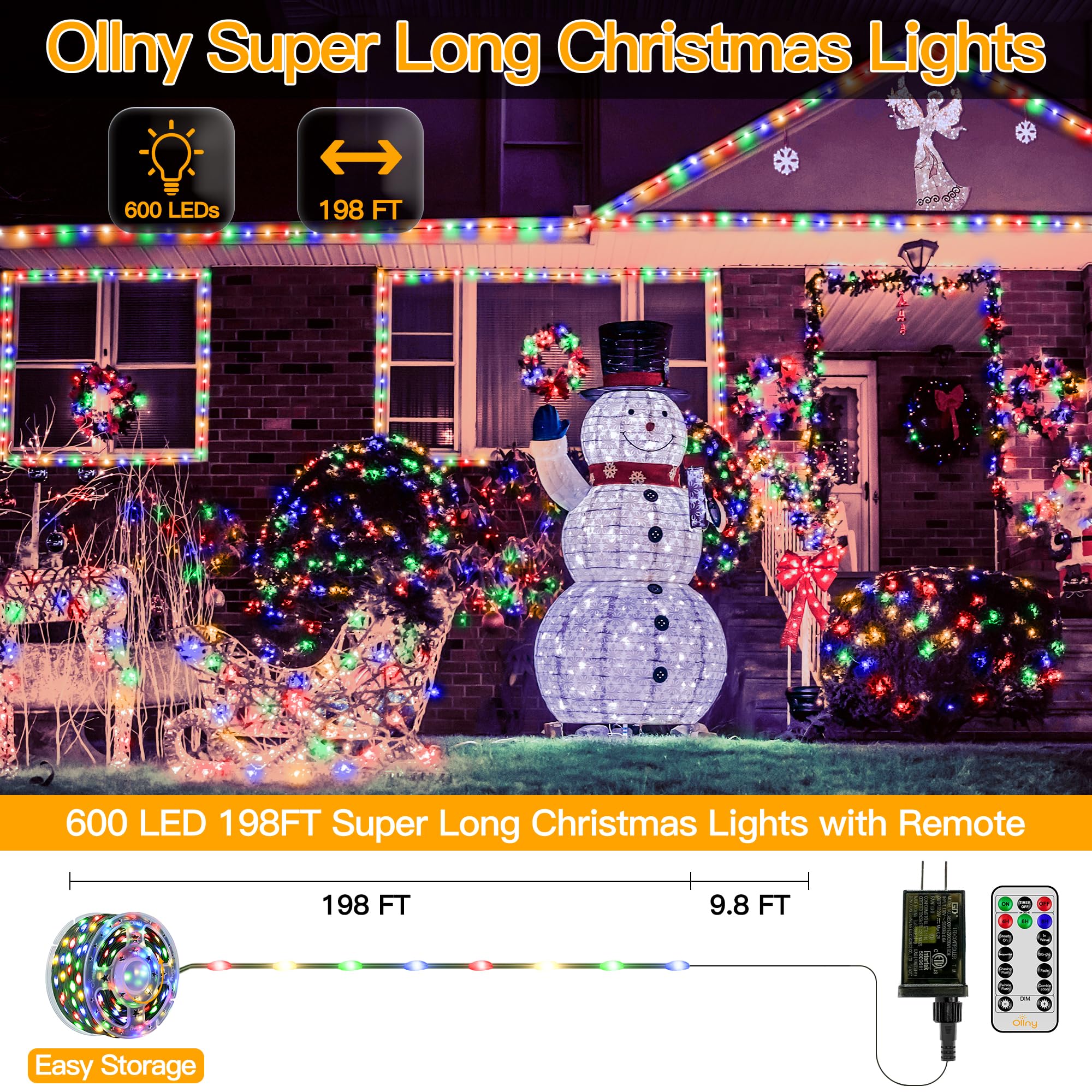 クリスマスセール！RAREFORM　 DAYLIGHT 5'6 Ollny Christmas Lights, 198 FT 600 LED Outdoor Waterproof Plug in