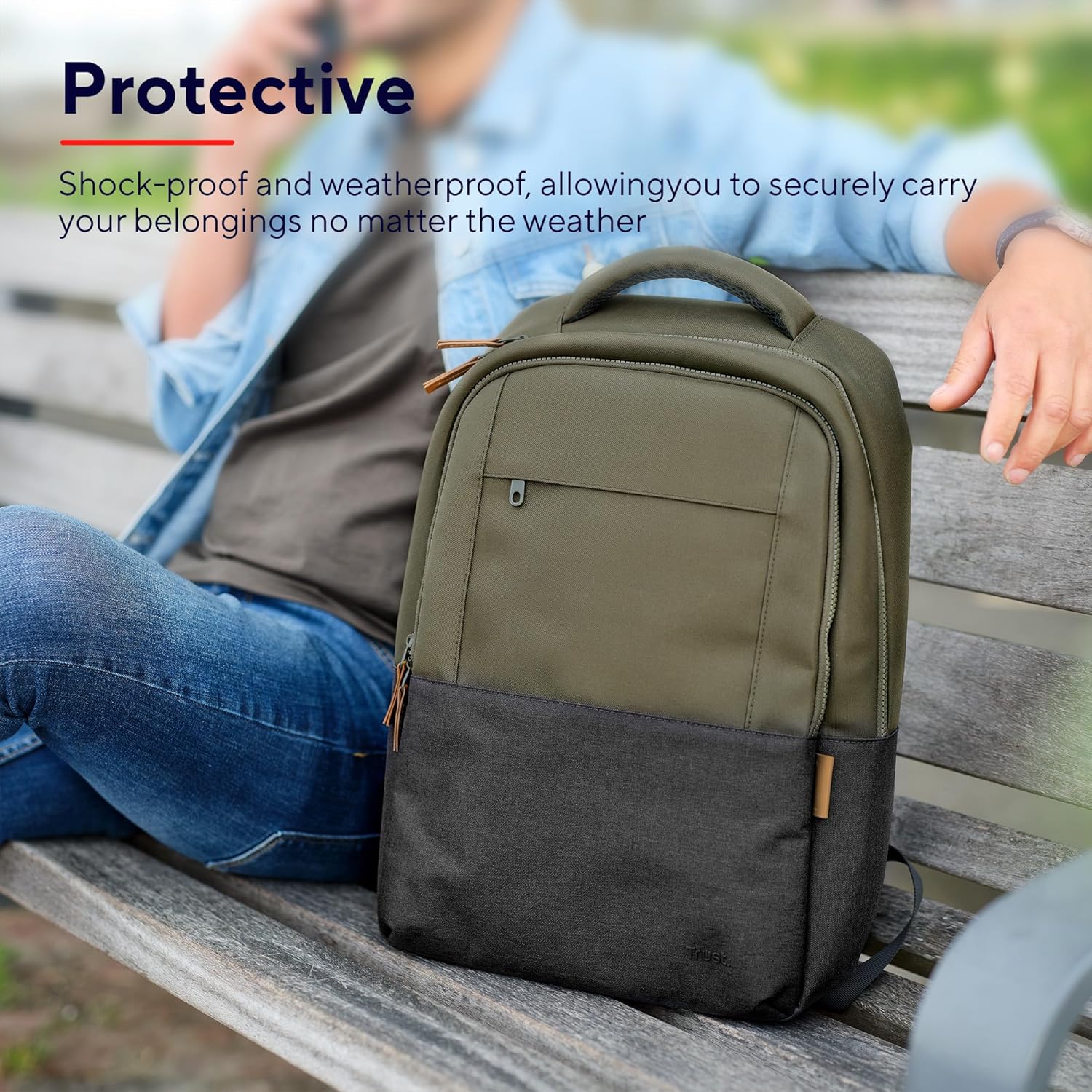 Trust Lisboa Laptop Backpack 16 inch, Travel Bag 23L with Trolley Strap, Made from Recycled Plastic, Shockproof Business Work Bag, Weatherproof Rucksack for Men, Women, College, University - Green