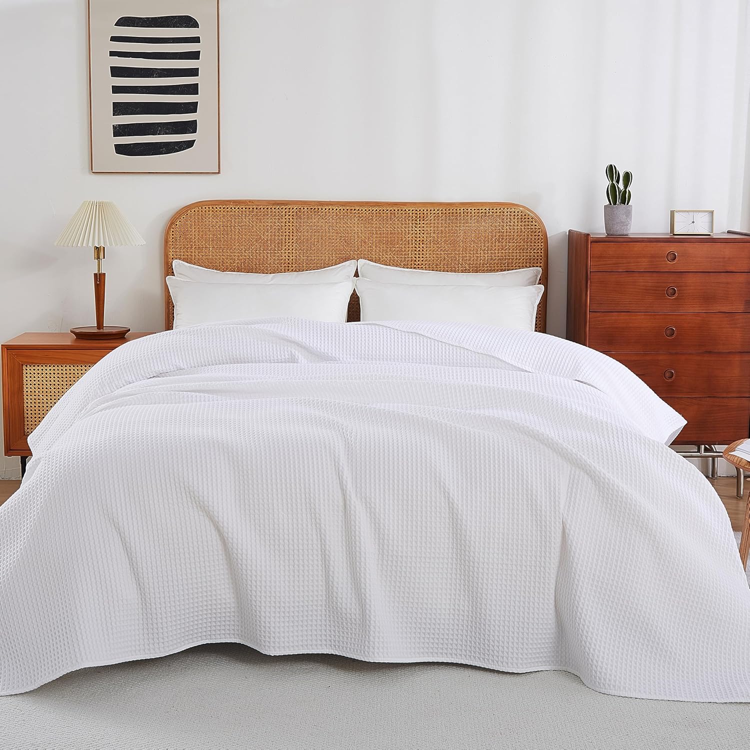 100% Egyptian Cotton Waffle Weave Throw Blanket for Bed Couch Sofa Home Decor, Soft Lightweight Bed & Couch Blanket for All Seasons (White - Queen Size - 90 * 90") - Image 3
