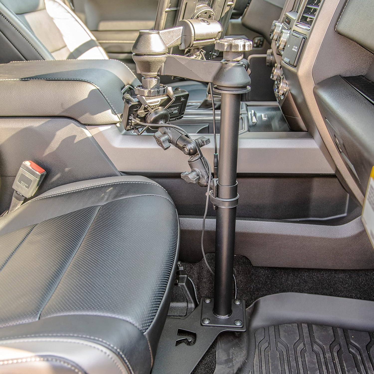 RAM MOUNTS No-Drill Vehicle Mount Base for 2015-2026 Ford F-150 & 2017-2026 F-250 - F-550, Seat Bolt Mount with Dual Swing Arm and Telescoping Pole for Tablet & Laptop Holders RAM-VB-195-SW2