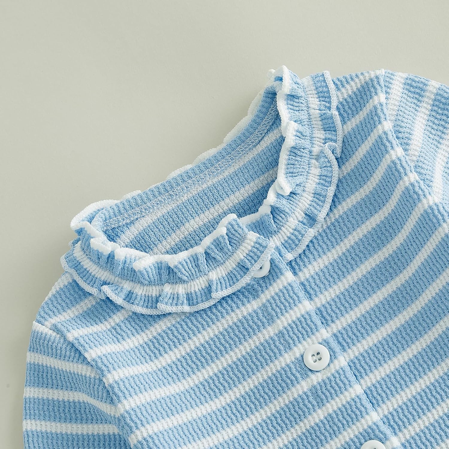 Toddler Baby Girl Clothes Fall Long Sleeve Ruffle Tops Bell Bottoms Pants Set Waffle Knit Striped Flared Outfit