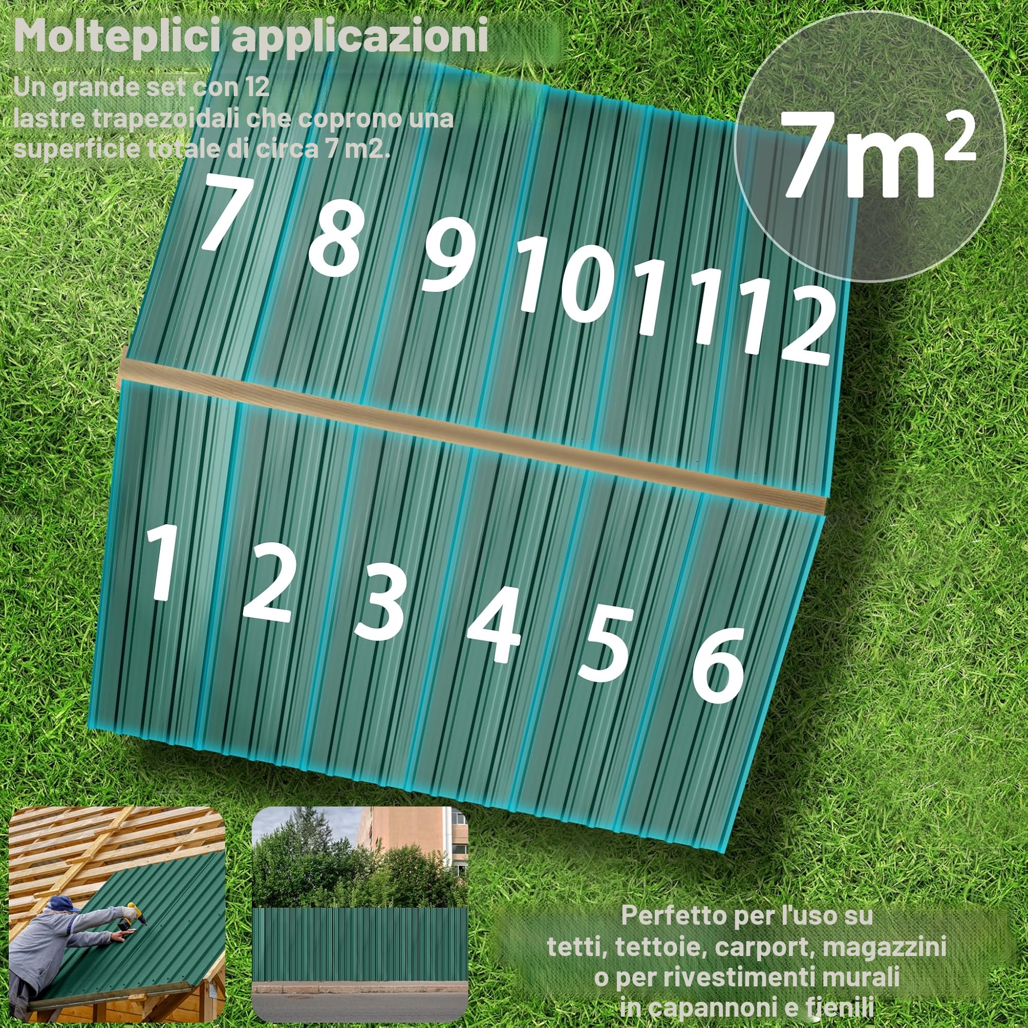 LARS360 24 lamiere trapezoidali da tetto 129,5 x 45 cm, 14 m², lamiera profilata zincata ondulata da 0,25 mm, piastre per tetto in acciaio zincato per capannone, con guanti di montaggio,