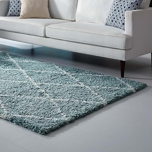 Modway Toryn Diamond Trellis - Alfombra de pelo largo de 5 x 8 pulgadas con diseño de celosía en azul aguamarina y marfil